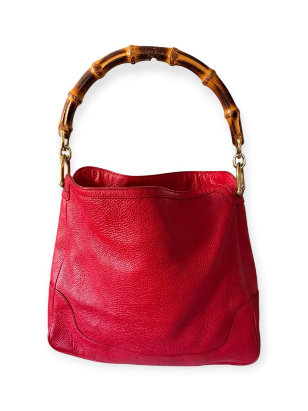 Vintage Gucci Bamboo 2-Way Crossbody/Top Handle Red Leather Bag - Picture 2 of 9